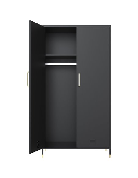Metal Wardrobe Cabinet 2 Doors 1 Hanging Rail &amp 1 Shelf 800x500x1440mm Black | Stalwart DA-HMA18
