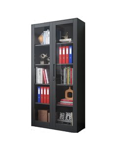 Commercial Steel Cabinet 2 Glass Doors 900x400x1850mm Black | Stalwart DA-MYOC13BLACK