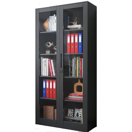Commercial Steel Cabinet 2 Glass Doors 900x400x1850mm Black | Stalwart DA-MYOC13BLACK