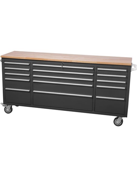 Professional Black Steel Rolling Tool Cabinet 15 drawers 1826x486x905mm | Stalwart DA-722038A