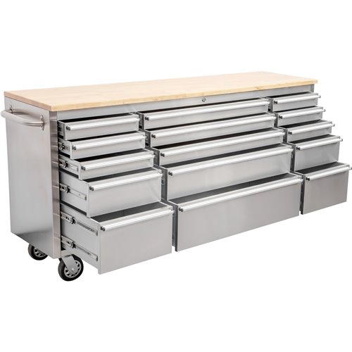 Professional Stainless Steel Rolling Tool Cabinet 15 drawers 1826x486x905mm | Stalwart DA-722038AS