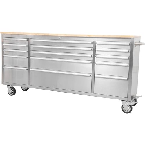 Professional Stainless Steel Rolling Tool Cabinet 15 drawers 1826x486x905mm | Stalwart DA-722038AS