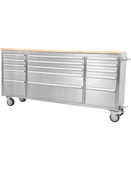Professional Stainless Steel Rolling Tool Cabinet 15 drawers 1826x486x905mm | Stalwart DA-722038AS