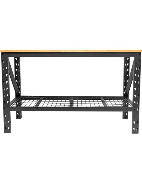 Professional Heavy Duty Steel Workbench with Rubberwood Worktop 800kg Width 1520mm with Undershelf | Stalwart DA-WB6024