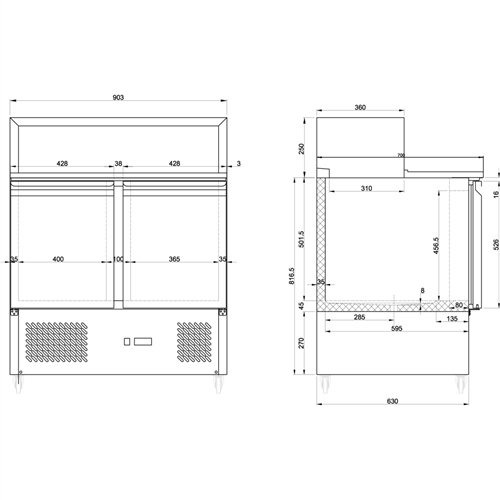 Pizza Prep Table 2 doors Stainless steel Pizza top 5xGN1/6 Depth 700mm | Stalwart DA-PS900