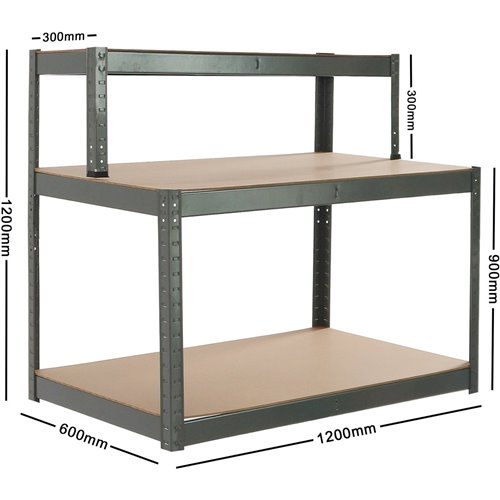 Commercial Grey Heavy Duty Garage Work Bench 3 Shelves 795kg Loading Capacity 1200x600/245x1200mm | Stalwart DA-SP1260245C