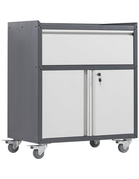 Commercial Storage Cabinet with wheels 2 Door 1 Drawer Grey Steel 770x460x900mm | Stalwart DA-DL2