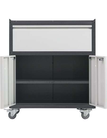Commercial Storage Cabinet with wheels 2 Door 1 Drawer Grey Steel 770x460x900mm | Stalwart DA-DL2