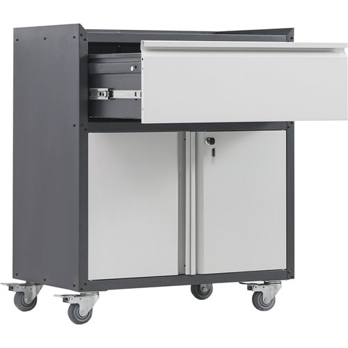 Commercial Storage Cabinet with wheels 2 Door 1 Drawer Grey Steel 770x460x900mm | Stalwart DA-DL2