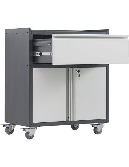 Commercial Storage Cabinet with wheels 2 Door 1 Drawer Grey Steel 770x460x900mm | Stalwart DA-DL2