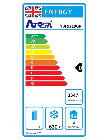 Atosa YBF9219GR Slimline Upright Double Door Freezer 900ltrs