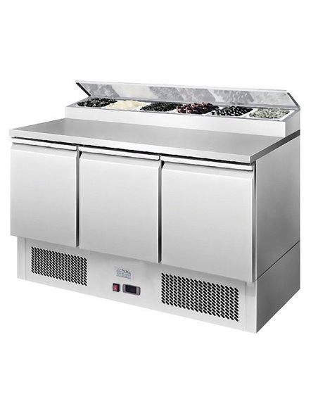 Atosa Ice-A-Cool ICE3869GR 3 Door Refrigerated Saladette Prep Counter 380 Litres Atosa Ice-A-Cool ICE3869GR 3 Door Refrigerated Saladette Prep Counter 380 Litres