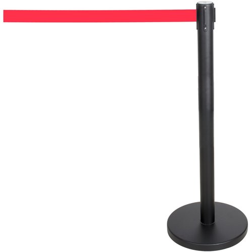 Black Barrier Post with Red Retractable Belt 2m | Stalwart DA- BBP01AR