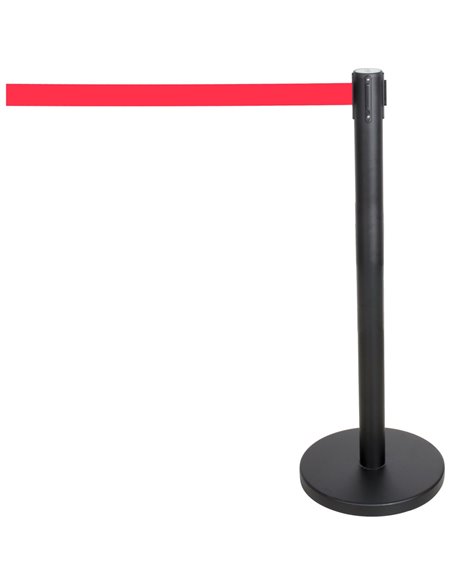 Black Barrier Post with Red Retractable Belt 2m | Stalwart DA- BBP01AR