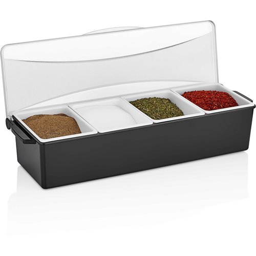 Garnish Tray / Condiment Dispenser with Lid 4 compartments | Stalwart DA- CHA003