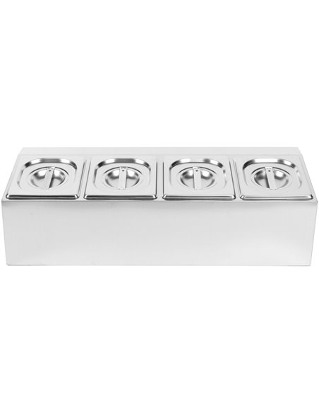 Commercial Condiment Holder including 4xGN1/6-150mm pans &amp lids | Stalwart DA- CHD04AD