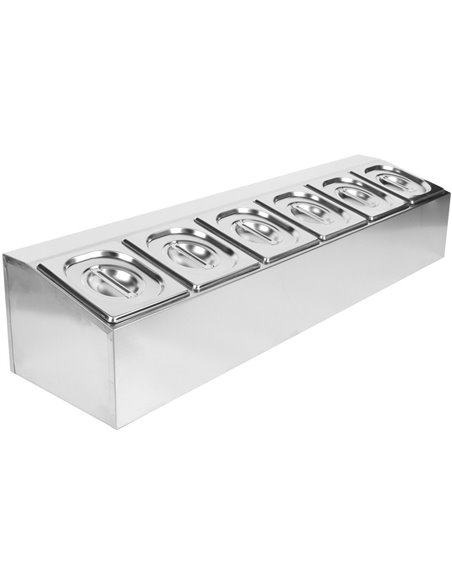 Commercial Condiment Holder including 6xGN1/6-150mm pans &amp Lids | Stalwart DA- CHD06AD