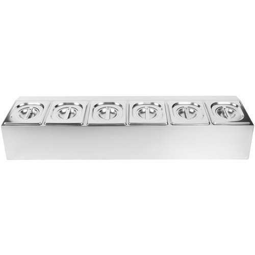 Commercial Condiment Holder including 6xGN1/6-150mm pans &amp Lids | Stalwart DA- CHD06AD
