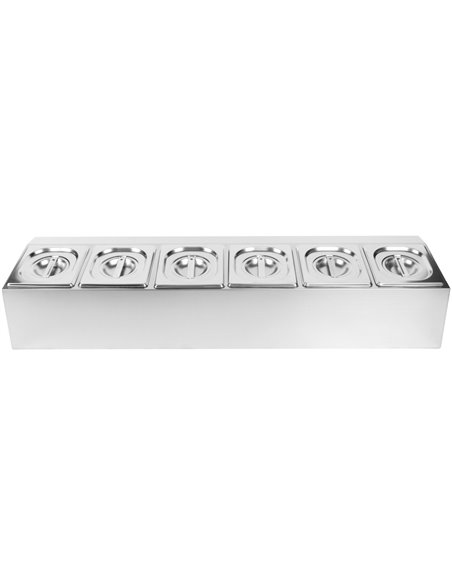Commercial Condiment Holder including 6xGN1/6-150mm pans &amp Lids | Stalwart DA- CHD06AD
