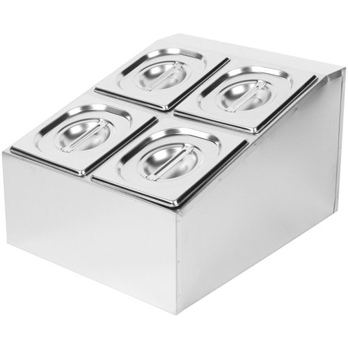 Commercial Condiment Holder including 4xGN1/6-150mm containers with lids Stainless steel | Stalwart DA- CHD04BD