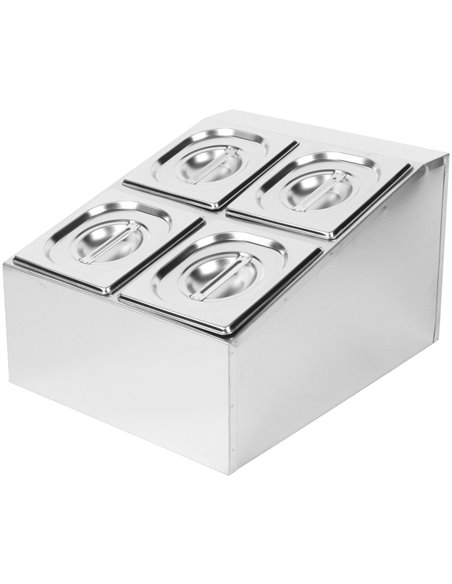 Commercial Condiment Holder including 4xGN1/6-150mm containers with lids Stainless steel | Stalwart DA- CHD04BD