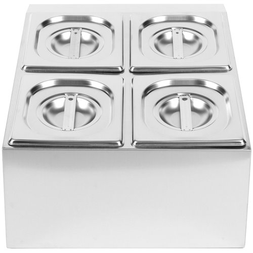 Commercial Condiment Holder including 4xGN1/6-150mm containers with lids Stainless steel | Stalwart DA- CHD04BD