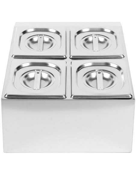 Commercial Condiment Holder including 4xGN1/6-150mm containers with lids Stainless steel | Stalwart DA- CHD04BD