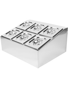 Commercial Condiment Holder including 6xGN1/6-150mm pans &amp lids | Stalwart DA- CHD06BD