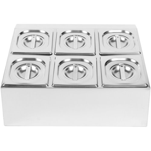 Commercial Condiment Holder including 6xGN1/6-150mm pans &amp lids | Stalwart DA- CHD06BD