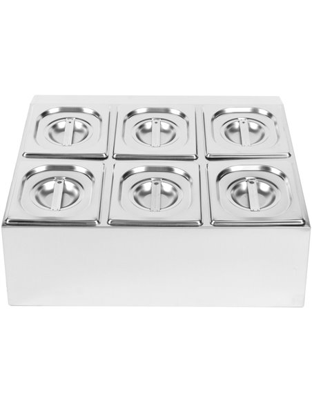 Commercial Condiment Holder including 6xGN1/6-150mm pans &amp lids | Stalwart DA- CHD06BD