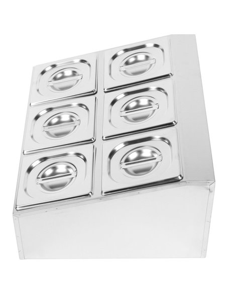Commercial Condiment Holder including 6xGN1/6-150mm pans &amp lids | Stalwart DA- CHD06BD