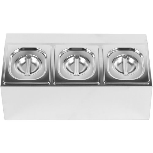 Commercial Condiment Holder including 3xGN1/6-100mm pans &amp lids | Stalwart DA- CHD03A