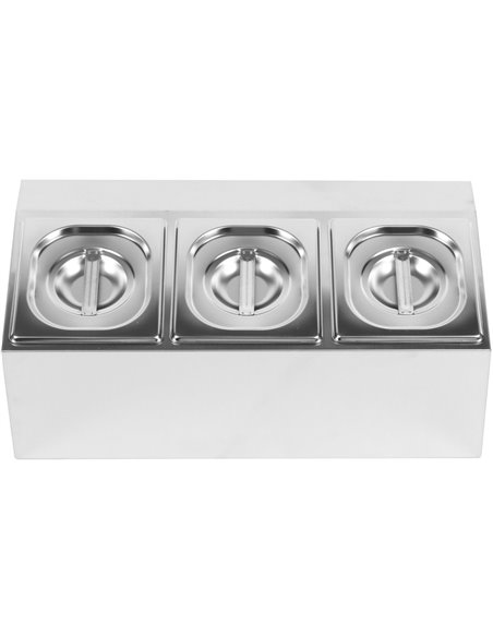 Commercial Condiment Holder including 3xGN1/6-100mm pans &amp lids | Stalwart DA- CHD03A