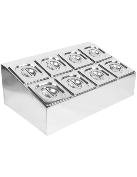 Commercial Condiment Holder including 8xGN1/6-100mm pans &amp lids | Stalwart DA- CHD08B