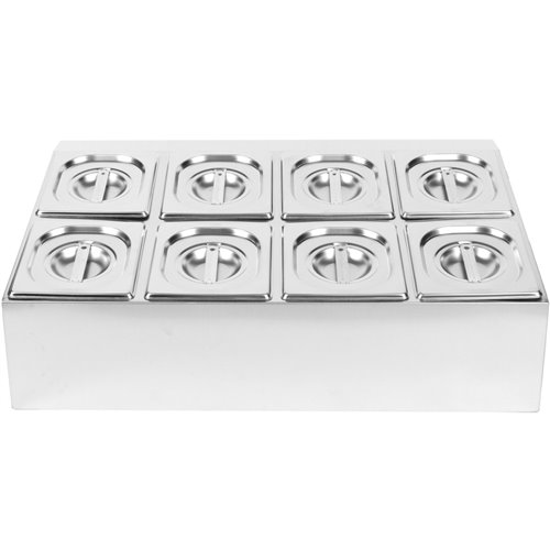 Commercial Condiment Holder including 8xGN1/6-100mm pans &amp lids | Stalwart DA- CHD08B