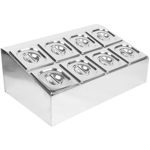 Commercial Condiment Holder including 8xGN1/6-150mm pans &amp lids | Stalwart DA- CHD08BD