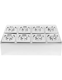 Commercial Condiment Holder including 8xGN1/6-150mm pans &amp lids | Stalwart DA- CHD08BD 2