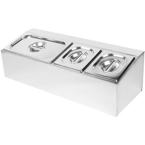 Commercial Condiment Holder including 2xGN1/6-150mm &amp 1xGN1/3-150mm pans &amp lids | Stalwart DA- CHD04AD2