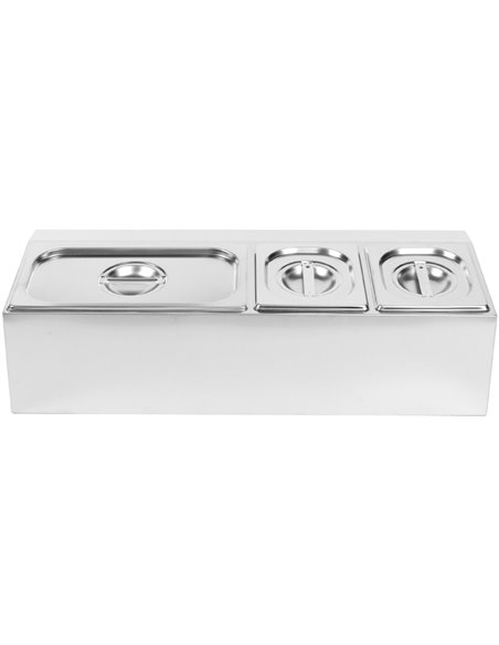Commercial Condiment Holder including 2xGN1/6-150mm &amp 1xGN1/3-150mm pans &amp lids | Stalwart DA- CHD04AD2