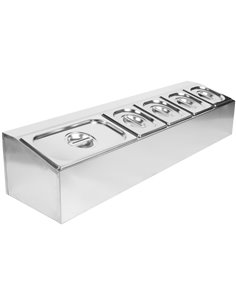 Commercial Condiment Holder including 4xGN1/6-150mm &amp 1xGN1/3-150mm pans &amp lids | Stalwart DA- CHD06AD2