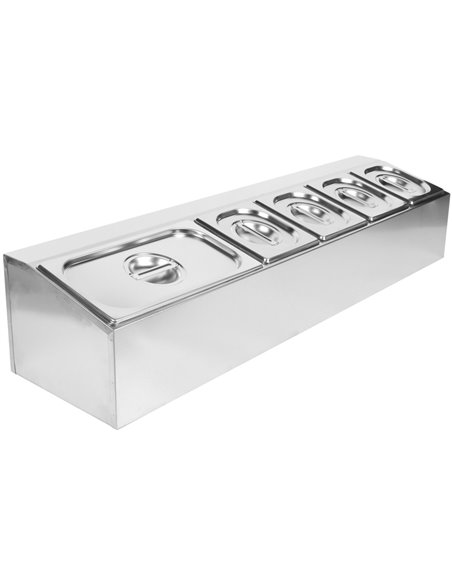 Commercial Condiment Holder including 4xGN1/6-150mm &amp 1xGN1/3-150mm pans &amp lids | Stalwart DA- CHD06AD2