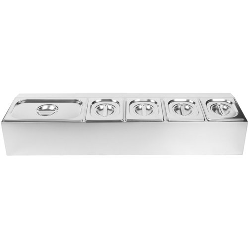 Commercial Condiment Holder including 4xGN1/6-150mm &amp 1xGN1/3-150mm pans &amp lids | Stalwart DA- CHD06AD2