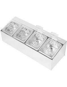 Commercial Condiment Holder including 4xGN1/6-100mm pans &amp fliptop lids | Stalwart DA- CHD04APCFL