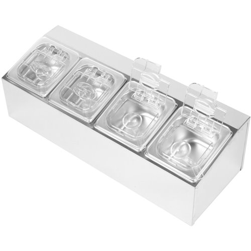 Commercial Condiment Holder including 4xGN1/6-100mm pans &amp fliptop lids | Stalwart DA- CHD04APCFL