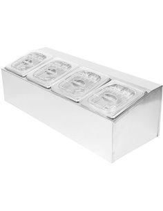 Commercial Condiment Holder including 4xGN1/6-100mm pans &amp fliptop lids | Stalwart DA- CHD04APCFL 2