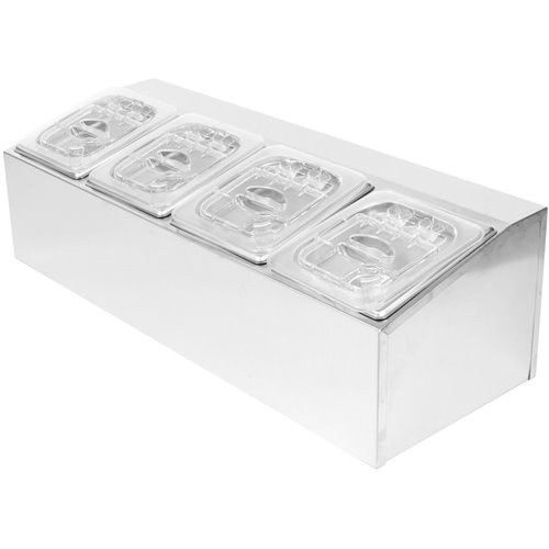 Commercial Condiment Holder including 4xGN1/6-100mm pans &amp fliptop lids | Stalwart DA- CHD04APCFL