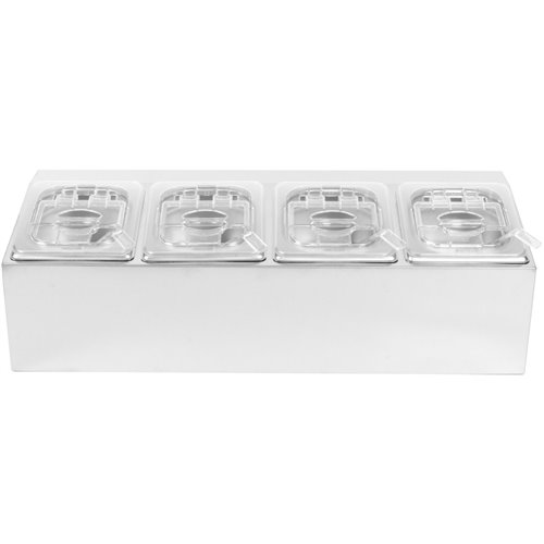 Commercial Condiment Holder including 4xGN1/6-100mm pans &amp fliptop lids | Stalwart DA- CHD04APCFL
