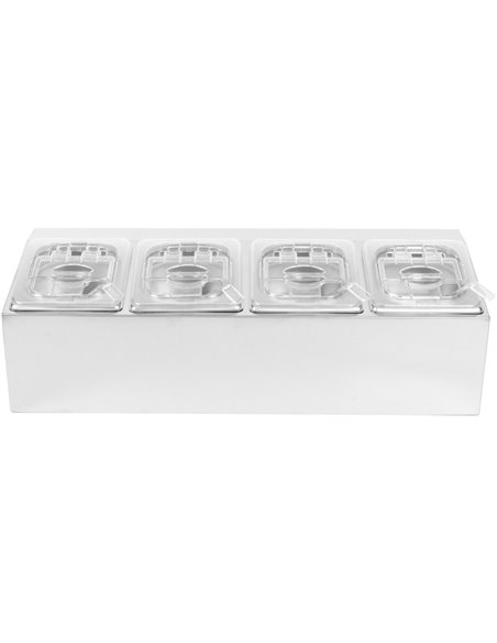 Commercial Condiment Holder including 4xGN1/6-100mm pans &amp fliptop lids | Stalwart DA- CHD04APCFL