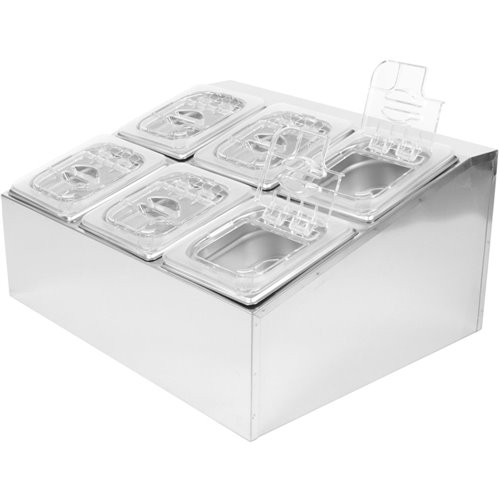 Commercial Condiment Holder including 6xGN1/6-100mm pans &amp fliptop lids | Stalwart DA- CHD06BPCFL