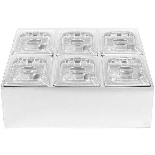 Commercial Condiment Holder including 6xGN1/6-100mm pans &amp fliptop lids | Stalwart DA- CHD06BPCFL